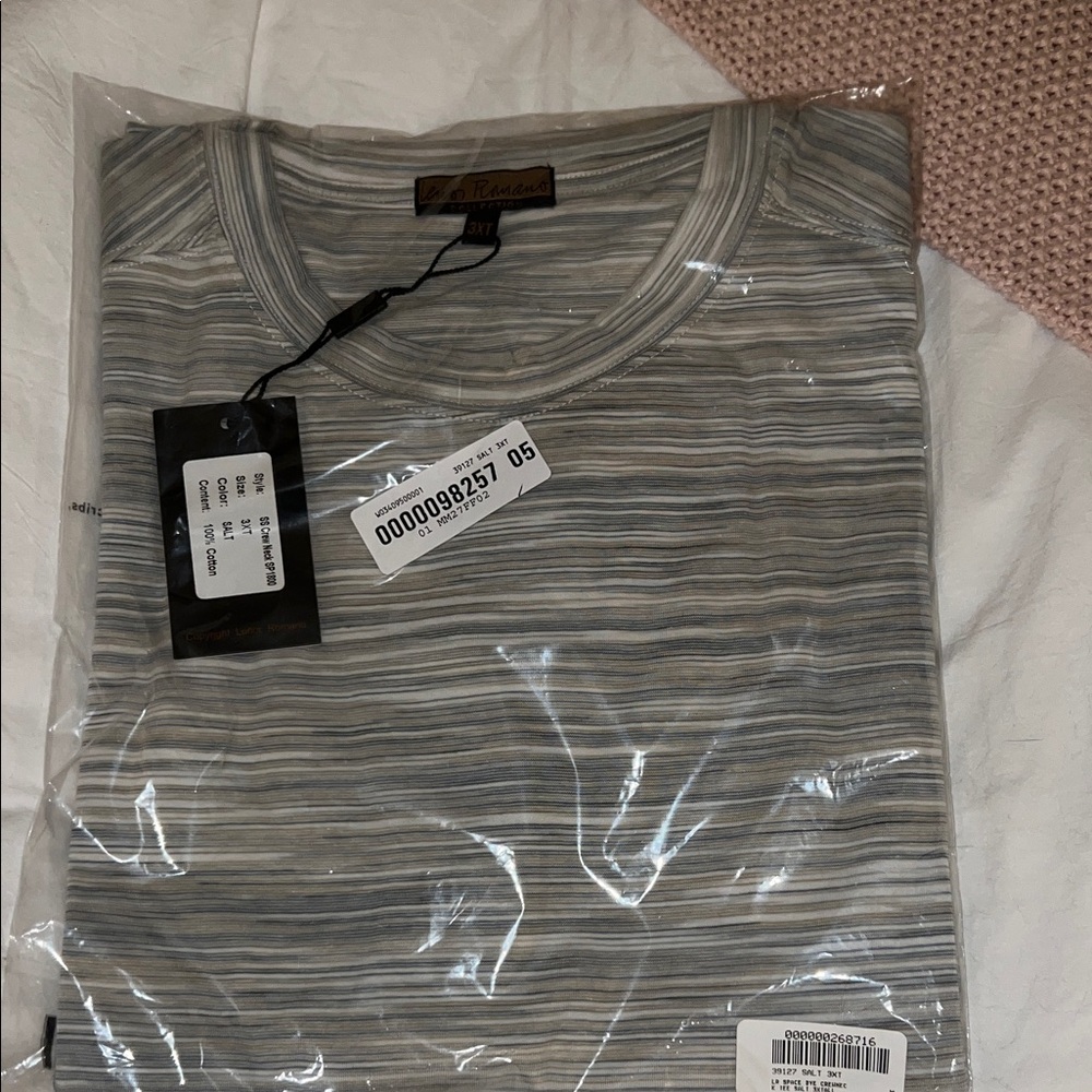 Lenor Romano Men's Short Sleeve Tee in Gray and Cream Stripes